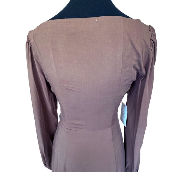 NWT Backyard Roses Maxi Dress XS Long Sleeve Solid Color Slit Sweetheart Neck - Picture 4 of 9